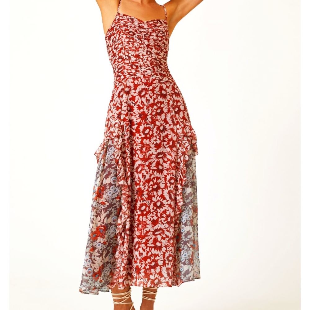 LeT ME BE from ANTHROPOLOGY Romantic Ruffle Floral Sundress Poly Chiffon size XL